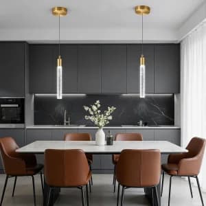 لوستر مدرن آویز برای جزیره آشپزخانه؛ چراغ آویز LED با قابلیت تنظیم نور در سه حالت و روکش برنجی طلایی؛ مناسب برای آشپزخانه، اتاق ناهارخوری و نشیمن و باکس و بوفه، راهرو و راه پله و کنار تختخواب کد 6023 