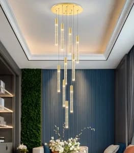لوستر مدرن آویز برای جزیره آشپزخانه؛ چراغ آویز LED با قابلیت تنظیم نور در سه حالت و روکش برنجی طلایی؛ مناسب برای آشپزخانه، اتاق ناهارخوری و نشیمن و باکس و بوفه، راهرو و راه پله و کنار تختخواب کد 6023 