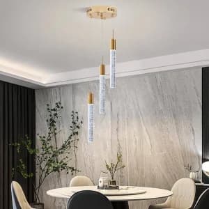 لوستر مدرن آویز برای جزیره آشپزخانه؛ چراغ آویز LED با قابلیت تنظیم نور در سه حالت و روکش برنجی طلایی؛ مناسب برای آشپزخانه، اتاق ناهارخوری و نشیمن و باکس و بوفه، راهرو و راه پله و کنار تختخواب کد 6023 