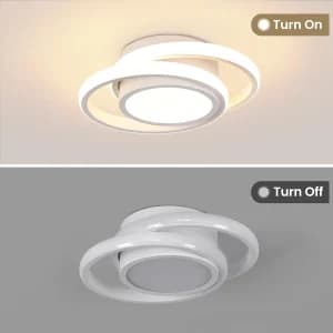 چراغ سقفی LED فلزی ؛ چراغ سقفی مدرن و کم‌ارتفاع (چسبیده به سقف)؛ چراغ LED گرد با طراحی حلقه‌ای و بدنه سفید، مناسب برای اتاق خواب، راهرو و دالان و آشپزخانه و کلوزت روم و حمام با نور سه حالته 
