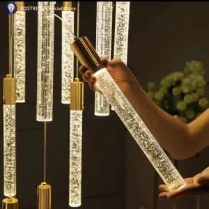 لوستر مدرن آویز برای جزیره آشپزخانه؛ چراغ آویز LED با قابلیت تنظیم نور در سه حالت و روکش برنجی طلایی؛ مناسب برای آشپزخانه، اتاق ناهارخوری و نشیمن و باکس و بوفه، راهرو و راه پله و کنار تختخواب کد 6023 