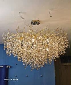 جدیدترین لوستر درختی با کریستال های بادومی نوک تیز شفاف و شامپاین در سایزهای مختلف 