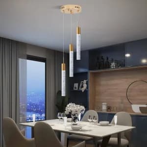 لوستر مدرن آویز برای جزیره آشپزخانه؛ چراغ آویز LED با قابلیت تنظیم نور در سه حالت و روکش برنجی طلایی؛ مناسب برای آشپزخانه، اتاق ناهارخوری و نشیمن و باکس و بوفه، راهرو و راه پله و کنار تختخواب کد 6023 